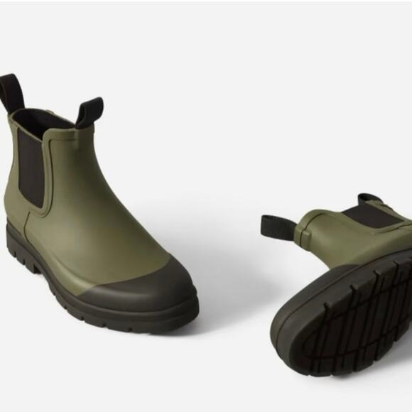 Everlane The Rain Boot Forest Green Black Chunky Chelsea Ankle Rain Boots - Picture 3 of 15